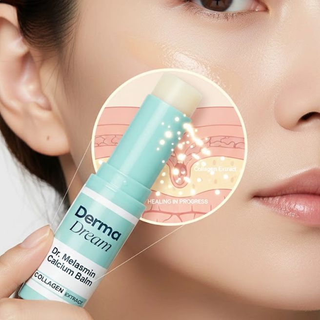 Dr. Melasmin stick applied as targeted facial skincare